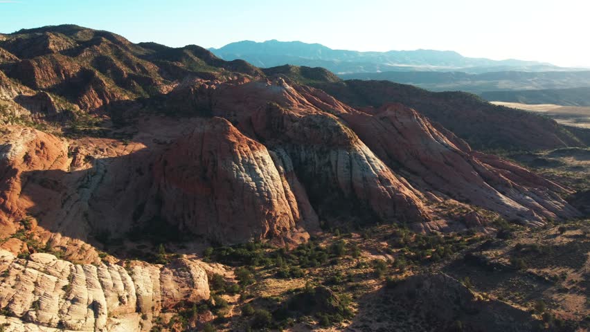 Red Rock Formations In Zion National Park In Utah - aerial drone shot. The vortex red rock formation.