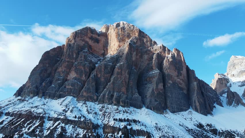 Magnificent Snowy Mountains Of Tofana Di Rozzes In Dolomites Cortina, Italy