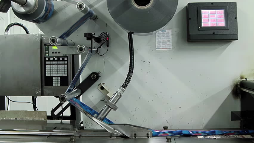 Industrial Automatic Packaging Machine Operating in Candy Factory - 4K