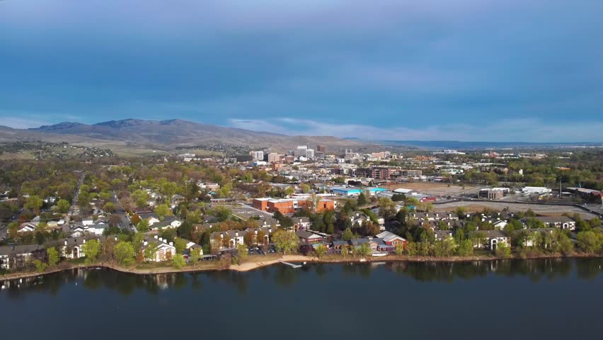 Swimming Lake Surrounded By Picturesque Landscape On A Cloudy Day In Boise, Idaho. wide aerial