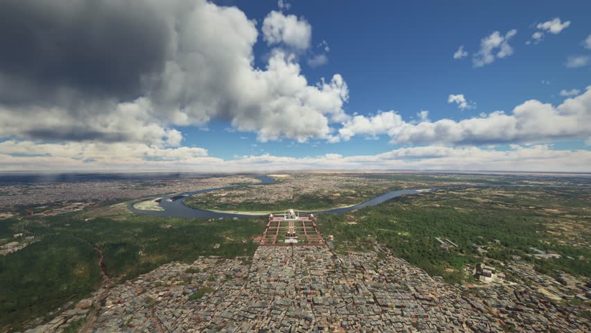 3D - Front Daytime Aerial View of the Taj Mahal in Agra; Uttar Pradesh. India