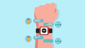  Chat bot interacting with man on watch, robot, virtual assistant, automatic reply concept. Animation. - Powered by Shutterstock - Get 15% off with code: PIKWIZARD15