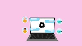 Animation of ai chat and data processing over laptop screen. Global artificial intelligence, cloud computing and data processing concept digitally generated video. - Powered by Shutterstock - Get 15% off with code: PIKWIZARD15