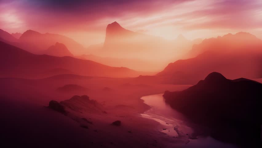 Fantasy Landscape background of Red planet. 4K Ultra HD Detailed Footage in slow motion of Unusual desert landscape. 3D Illustration Royalty-Free Stock Footage #1102639491