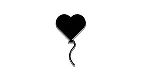 Black Balloon in form of heart with ribbon icon isolated on white background. Valentines day symbol. 4K Video motion graphic animation.