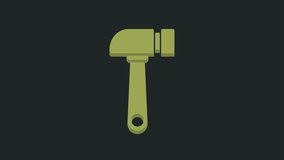 Green Hammer icon isolated on black background. Tool for repair. 4K Video motion graphic animation.