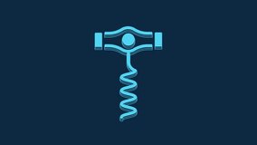 Blue Wine corkscrew icon isolated on blue background. 4K Video motion graphic animation.