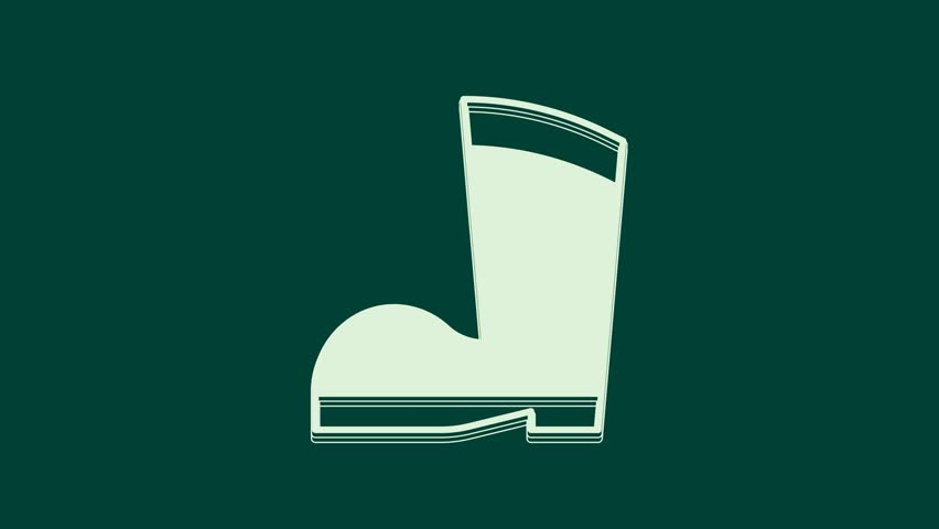 White Waterproof rubber boot icon isolated on green background. Gumboots for rainy weather, fishing, gardening. 4K Video motion graphic animation. Royalty-Free Stock Footage #1102644773