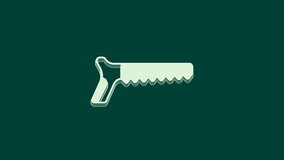 White Hand saw icon isolated on green background. 4K Video motion graphic animation.