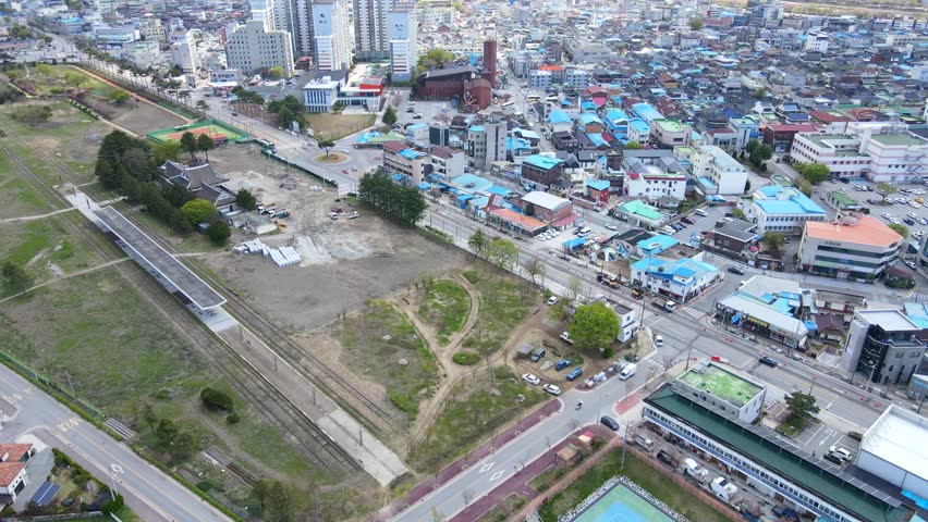 a drone footage of Namwon City in spring