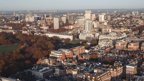 Establishing Aerial View Shot of London UK, United Kingdom, hyde park corner, marble arch