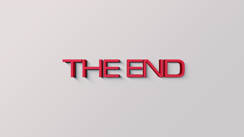 THE END red text glitch effect on white cinematic title animation background. 