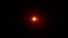 4K loop center flickering orange red star sun lights optical lens flares shiny animation art on black abstract background for project screen overlay.Lighting lamp rays effect dynamic bright video 