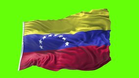 Close-up of the Venezuelan flag. Shivering in the wind isolated on blue background
