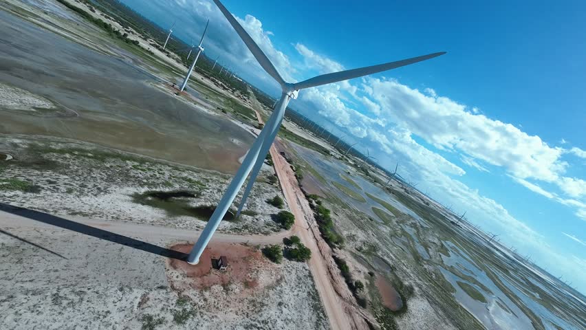 Aeolian Park At Guamare In Rio Grande Do Norte Brazil. Aeolian Energy. Generation Wind. Farm Wind Farm. Aeolian Park At Guamare In Rio Grande Do Norte Brazil. Royalty-Free Stock Footage #1102662175