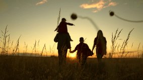 Silhouette family, Dad mom daughter son go hand in hand outdoors in summer. Parental care for children. Big family, kid, group of people, nature. Active family with child walks in grass field in park - Powered by Shutterstock - Get 15% off with code: PIKWIZARD15