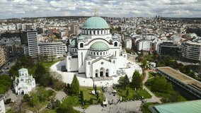 Belgrade cityscape. Aerial view of an old Belgrade capital of Serbia with the Church of Saint Sava. The Church of Saint Sava is one of the most recognizable symbols of Belgrade. Belgrade, Serbia
