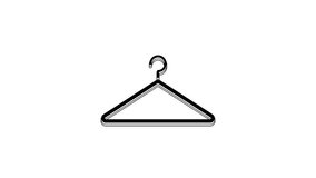 Black Hanger wardrobe icon isolated on white background. Cloakroom icon. Clothes service symbol. Laundry hanger sign. 4K Video motion graphic animation.