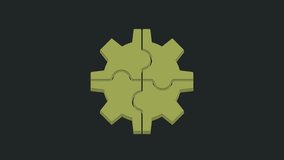 Green Gear icon isolated on black background. Cogwheel gear settings sign. Cog symbol. 4K Video motion graphic animation.