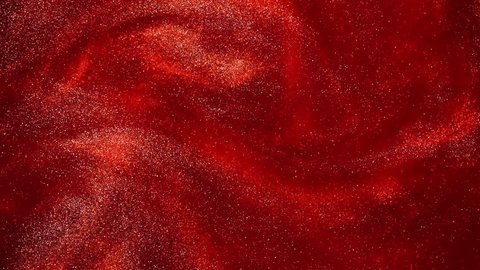 Slow Motion of gold particles in a red liquid. Impressive spectacle of sparkling shiny particles in red fluid motion. Abstract flaming moving background in 4K resolution.  : vidéo de stock