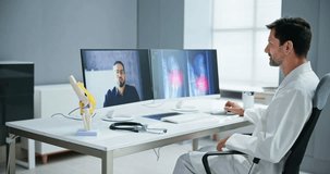 Online Video Conference With Doctor. Xray Knee Videochat
