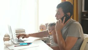 Work from home with family.Busy father has difficulty working from home.Combining work responsibilities with raising child.Online work in circle of his family.Children help their freelance father work - Powered by Shutterstock - Get 15% off with code: PIKWIZARD15