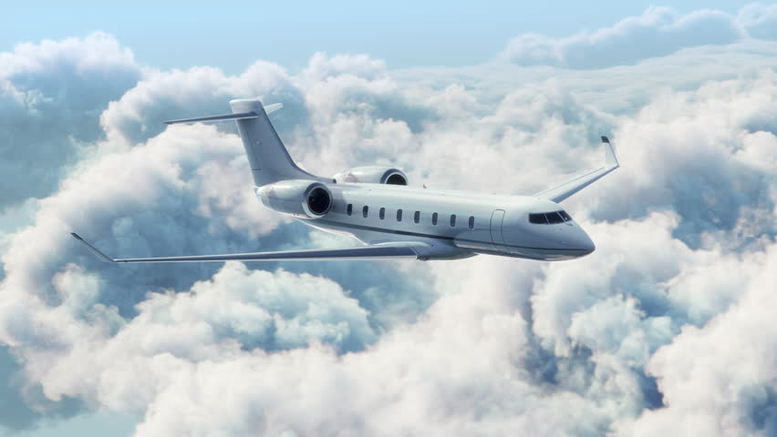 Private Business Jet Airplane Flying Above the Clouds in Bright Sunny Day.  Royalty-Free Stock Footage #1102696249