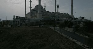 Aerial video of Kamalika Mosque, with six minarets. Camlica Uskudar Hill, Istanbul Turkey
