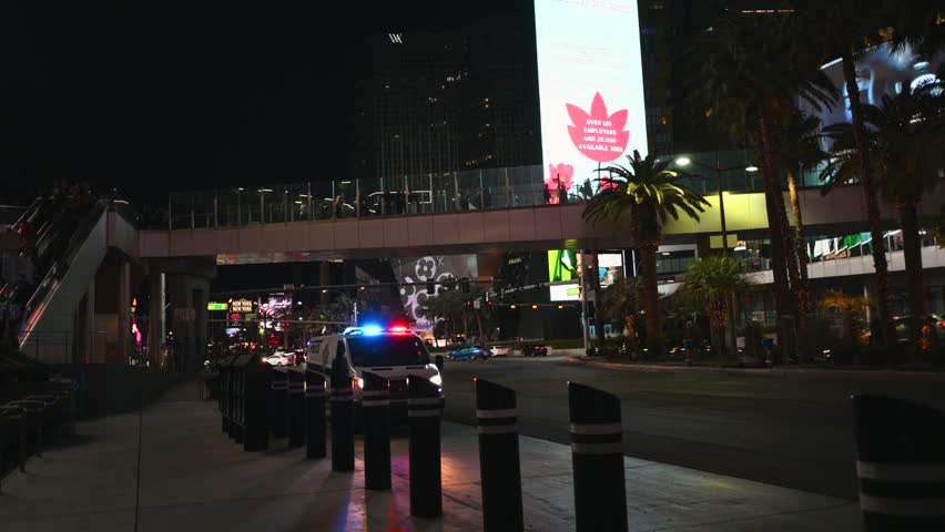 Las Vegas, Nevada - March 23, 2023: A view of a police car parked in front of Planet Hollywood on Las Vegas Blvd. 