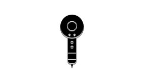 Black Hair dryer icon isolated on white background. Hairdryer sign. Hair drying symbol. Blowing hot air. 4K Video motion graphic animation.