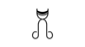 Black Eyelash curler icon isolated on white background. Makeup tool sign. 4K Video motion graphic animation.