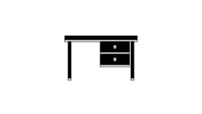 Black Office desk icon isolated on white background. 4K Video motion graphic animation.