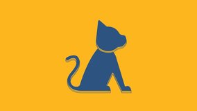 Blue Cat icon isolated on orange background. 4K Video motion graphic animation.