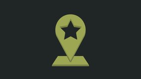 Green Map pointer with star icon isolated on black background. Star favorite pin map icon. Map markers. 4K Video motion graphic animation.