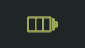 Green Battery charge level indicator icon isolated on black background. 4K Video motion graphic animation.