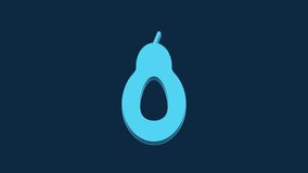 Blue Avocado fruit icon isolated on blue background. 4K Video motion graphic animation.