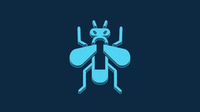 Blue Insect fly icon isolated on blue background. 4K Video motion graphic animation.
