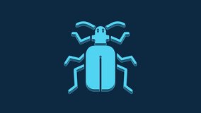 Blue Chafer beetle icon isolated on blue background. 4K Video motion graphic animation.