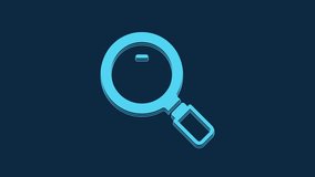 Blue Magnifying glass icon isolated on blue background. Search, focus, zoom, business symbol. 4K Video motion graphic animation.