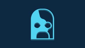 Blue Mexican wrestler icon isolated on blue background. 4K Video motion graphic animation.