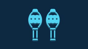 Blue Maracas icon isolated on blue background. Music maracas instrument mexico. 4K Video motion graphic animation.