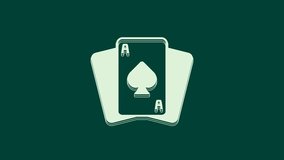 White Playing cards icon isolated on green background. Casino gambling. 4K Video motion graphic animation.