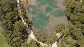 Aerial footage of geothermal pools. Kuirau Park, Rotorua, New Zealand.