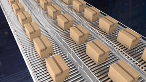Animation of delivery boxes on conveyer belt against statistical data processing. Global networking and logistics business technology concept - Powered by Shutterstock - Get 15% off with code: PIKWIZARD15