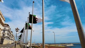 Algerian flag in the boulvard of the seafront of Algiers - SLOW MOTION - Powered by Shutterstock - Get 15% off with code: PIKWIZARD15