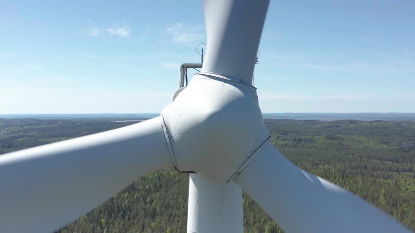 Emissions free power generation with wind turbine in countryside, drone view Royalty-Free Stock Footage #1102723863