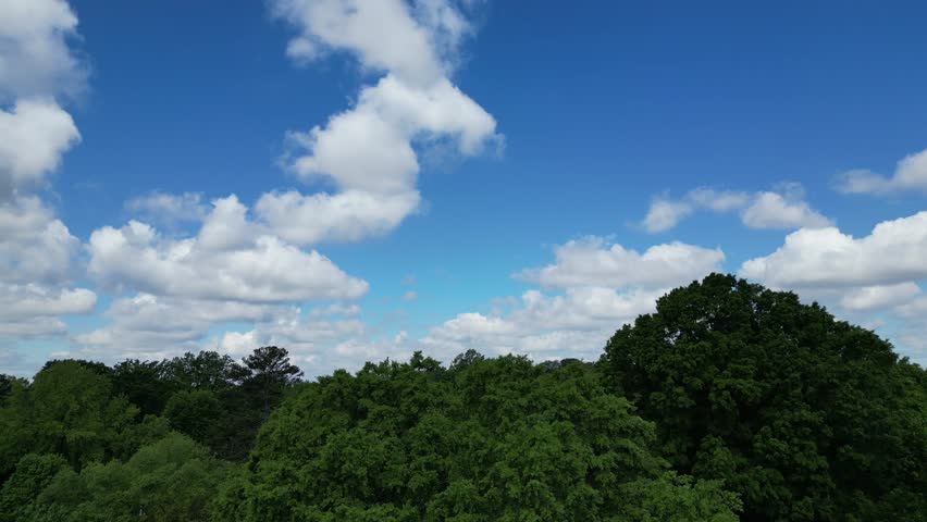 
Charlotte North Carolina aerial shot of skyline with blue skies and clouds