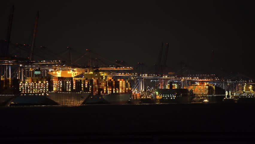 Korea, Busan city, beautiful Gangseo-gu port night view