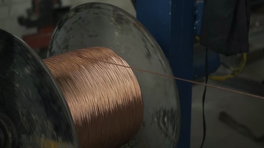 Electric cable manufacturing plant, full cycle cable production, winding various electric cables on coils, insulation machines, insulation application, cable braiding, copper cables, electrical cables Royalty-Free Stock Footage #1102732573