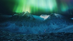 A silhouette of young adventurous couple watching the northern lights also known as aurora borealis - Powered by Shutterstock - Get 15% off with code: PIKWIZARD15
